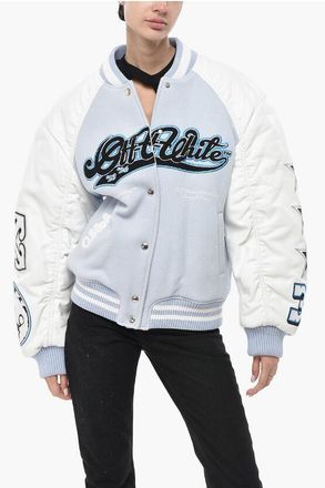 Off-white Wool-Cloth Bomber MOON WHEEL With Leather Sleeves size 38