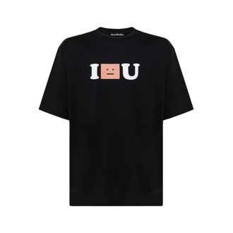 Acne Studios Tops, Heren, Zwart, XL, Katoen, Effen Kleur Katoenen T-Shirt met Ronde Hals