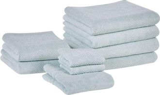 Beliani Beliani - Conjunto de 9 toallas de algodón verde menta chevron textura suave baño Mitiaro