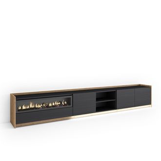 Skraut Home Skraut Home - Mueble Tv, Televisi&oacute;n, Muebles De Sal&oacute;n, Almacenaje, 310x37x50cm, Para Tv Hasta 80, Chimenea El&eacute;ctrica, Led, Estilo Moderno, Negro Y Rob