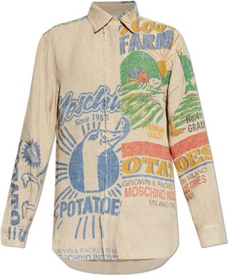 Moschino Linnen Overhemd - Dames - Overhemden - Beige - M - Linnen - Overhemden