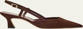 Stuart Weitzman Vinnie Suede Kitten Slingback Pumps