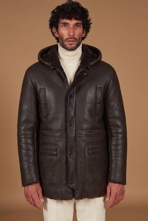 D'Arienzo Cappotto montone shearling testa di moro con cappuccio staccabile DArienzo, Seleziona Taglia 48, Colore Testa di moro