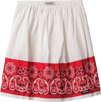 Miu Miu Gonna Banana in popeline con fiammatura - Bianco