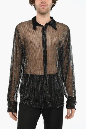 Dsquared2 Camicia Trasparente con Strass all Over Dsquared2