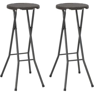 vidaXL Folding Bar Stools 2 pcs HDPE and Steel Brown Rattan Look vidaXL