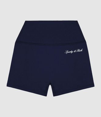 Sporty & Rich Short Signature Logo Mini Biker Dark Navy