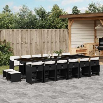vidaXL Set De Muebles Jard&iacute;n 17 Pzas Con Cojines Rat&aacute;n Sint&eacute;tico Negro