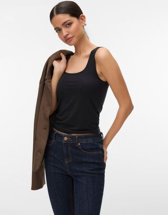 Vero Moda Tanktop VERO MODA VMKYLIE SHORT TANK TOP JRS NOOS, Damen, Gr. XL, schwarz, Jersey, Obermaterial: 90% Lyocell, 10% Elasthan, unifarben, normal taillenl