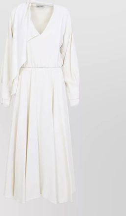 Alberta Ferretti satin v-neck draped long-sleeve wrap maxi dress