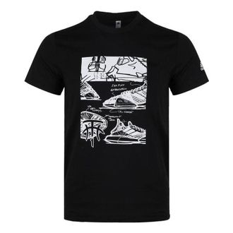 adidas Tmac Millennium Funny Shoe Pattern Round Neck Short Sleeve Black DU6721