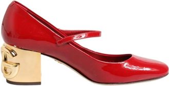 Dolce & Gabbana Rode en Gouden Leren Logo Hakken - Dames - Pumps - Rood - 35 1/2 EU - Schoenen
