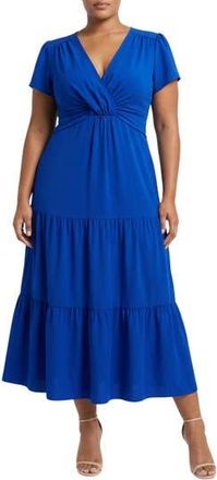 London Times Twist Front Tiered Maxi Dress in Blue at Nordstrom Rack, Size 2X
