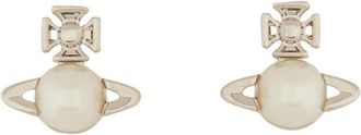 Vivienne Westwood Stud Earrings with Oval Pearl and Abstract Orb Design
