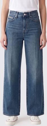Calvin Klein Jeans a gamba larga in denim di cotone a vita alta