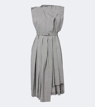 Junya Watanabe Houndstooth pleated asymmetric midi dress