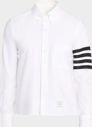 Thom Browne Mens Cotton and Silk Straight Fit 4-Bar Sleeve Sport Shirt
