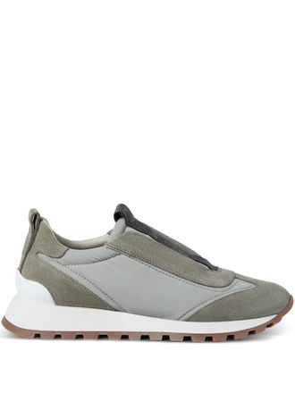 Brunello Cucinelli suede-panel slip-on sneakers - women - Polyester/Nylon/Calf Suede/Fabric/Thermoplastic Polyurethane (TPU)/Calf Leather - 35 1/2