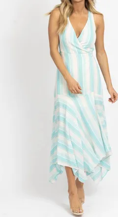 Olivaceous Striped Wrap Maxi Dress In Mint + Ivory