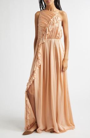 Ulla Johnson Aisha One Shoulder Pleated Asymmetrical Maxi Dress in Sand at Nordstrom, Size 10