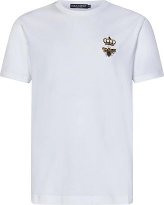 Dolce & Gabbana Wit T-shirt met gouden borduursel - Heren - T-shirts - Wit - XS - Katoen - Tops