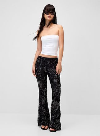 Twik Womens Beaded and sequined flowers flared pant