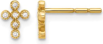 Diamond2Deal 10K Gold Polished Cubic Zirconia Cross Stud Earrings
