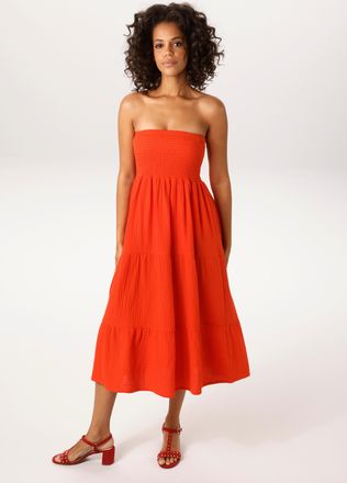 Aniston Sommerkleid ANISTON CASUAL, Damen, Gr. 34, N-Gr, rot (orangerot), Web, Obermaterial: 100% Baumwolle, unifarben, figurumspielend kniefrei, Kleider Somm