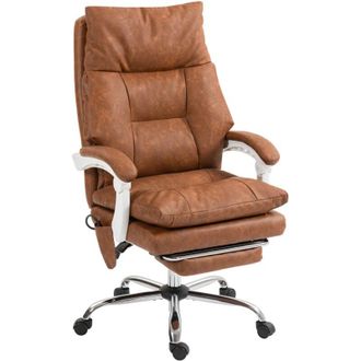 HOMCOM Homcom - Silla De Escritorio Con Soporte Lumbar Inflable, Tapizada En Pu, Reposapi&eacute;s, Respaldo Reclinable, Respaldo Alto, Altura Ajustable, Marr&oacute;n