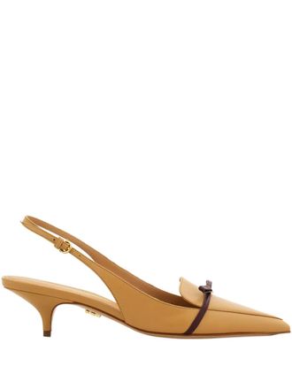 Ferragamo 40mm pointed bow slingback - women - Fabric/Bos Taurus/Calf Leather/Calf Leather - 11.5C - Brown