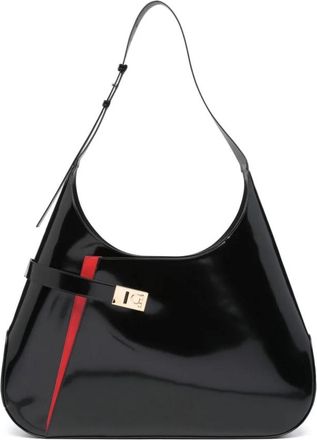 Ferragamo Zwarte leren schoudertas met asymmetrische zak - Dames - Schoudertassen - Zwart - ONE Size - Leer - Tassen