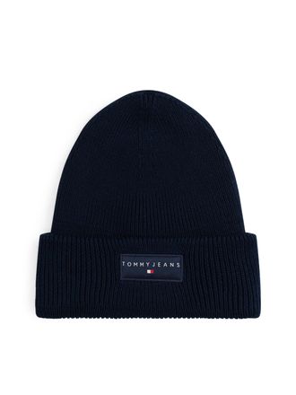 Tommy Jeans Beanie TOMMY JEANS TJM LINEAR, Damen, blau (schwarz night navy), Strick, Baumwolle, M&uuml;tzen Beanie, in Grobstrick, mit Umschlag