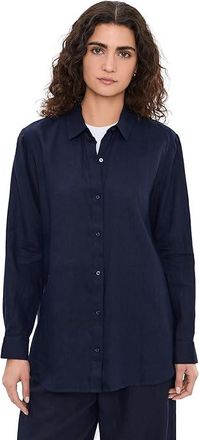 Eileen Fisher Organic Handkerchief Linen Classic Collar Long Shirt Womens Clothing Ink : LG