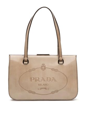 Prada 2000-2025 Spazzolato schoudertas met logo - Bruin