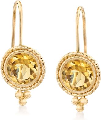 Ross-Simons Citrine Drop Earrings in 14kt Yellow Gold