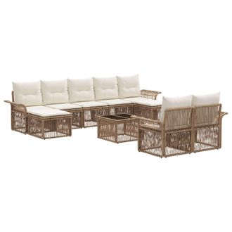 vidaXL Conjunto De Sof&aacute;s De Jard&iacute;n 10 Pcs Beige Rat&aacute;n Sint&eacute;tico Vidaxl