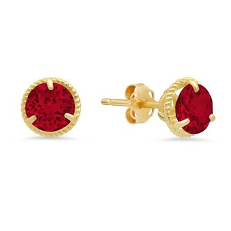 MAX + STONE 14k Yellow Gold Roped Halo Gemstone Round Stud Earrings for Women 6mm