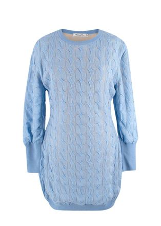Dior Sky Blue Wool, Cashmere & Silk Cable Knit Jumper Dress Size L