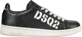 Dsquared2 Zwarte Leren Logo Sneakers - Heren - Sneakers - Zwart - 46 EU - Leer - Schoenen