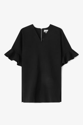 Ganni Black Mini Ruffle Dress - Size 10/12