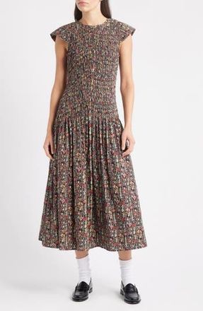 The Great. The Paramour Floral Print Midi Dress in Black/Garland Print at Nordstrom Rack, Size 3