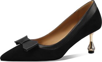 TinaCus Womens Pointed Toe Handmade Bowknot Suede & Genuine Leather Stiletto Heels Pumps Shoes, Black, 6 UK