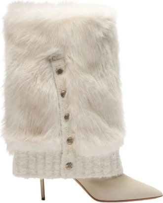 Casadei Schoenen, Dames, Beige, 38 1/2 EU, Polyester, Dubbelzijdige Julia Hoge Laars