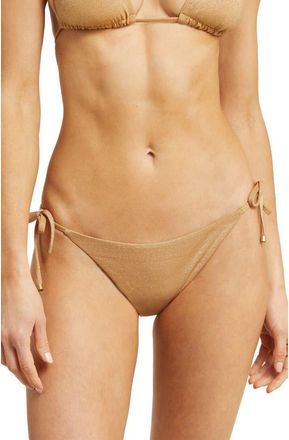 Vitamin A Elle Metallic Side Tie Bikini Bottoms in Golden Glow Metallic at Nordstrom, Size Medium
