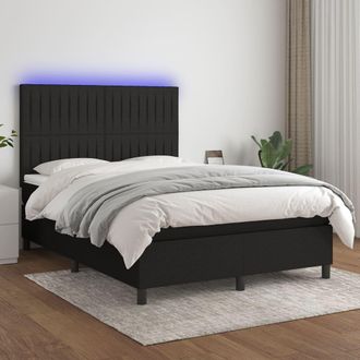 vidaXL Vidaxl - Cama Box Spring Colch&oacute;n Y Luces Led Tela Negro 140x190 Cm