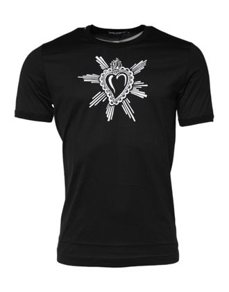 Dolce & Gabbana Mens Black Sacred Heart Cotton Crew Neck T-Shirt