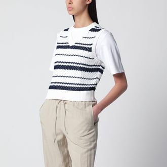 Dunst Gilet a righe effetto uncinetto bianco/blu navy