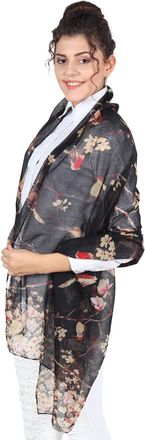 World of Shawls Winter Christmas Robin Bird Print Girls Lady Women Colorful Long Cute Scarf Wraps Shawl Soft Scarves Maxi (152 Black)