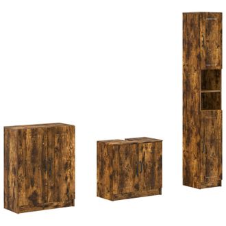 vidaXL Juego De Armarios De Ba&ntilde;o De 3 Piezas Utrecht Roble Ahumado Vidaxl