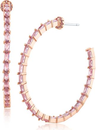 Kenneth Jay Lane Baguette Cubic Zirconia Inside Out Hoop Earrings in Pink/rose Gold at Nordstrom Rack